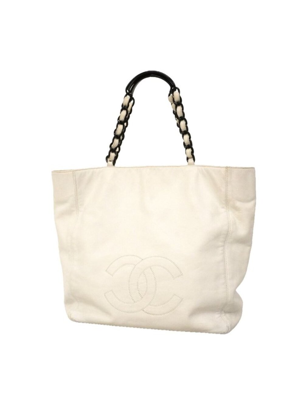 Chanel Tote Bag Leather White Gold